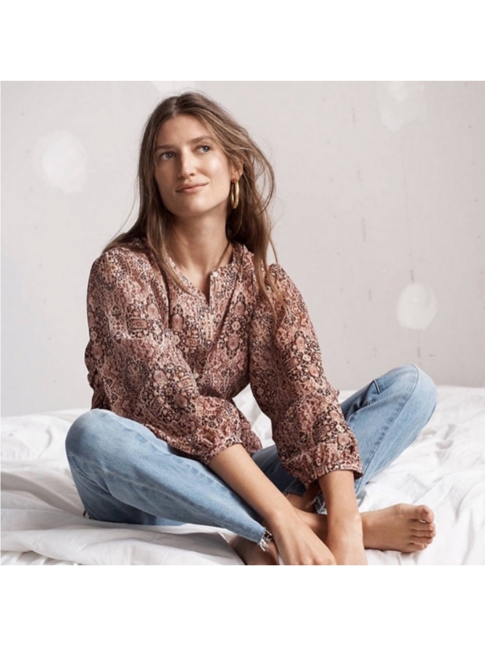 Madewell Kaleidoscope Peasant Blouse in Pink/Burgundy Multi